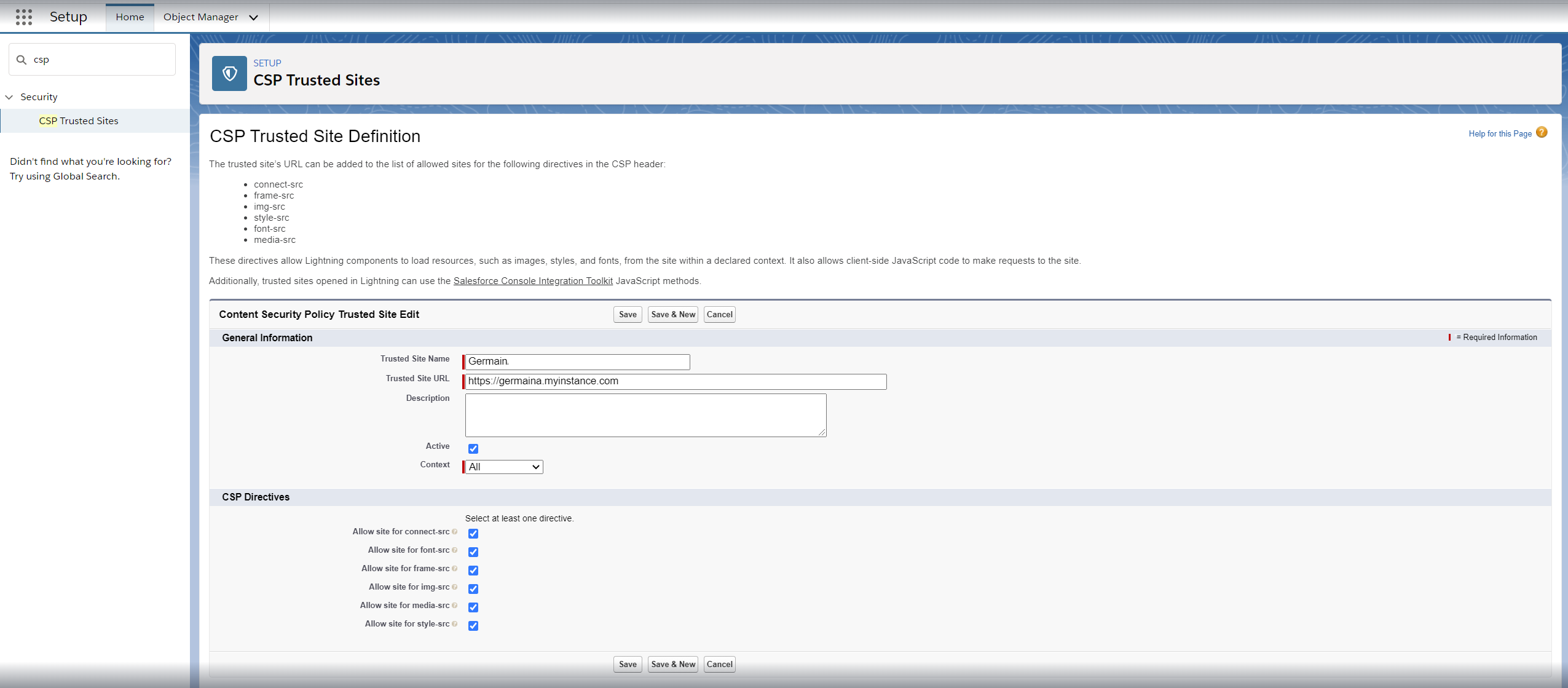 CSP Settings in Salesforce