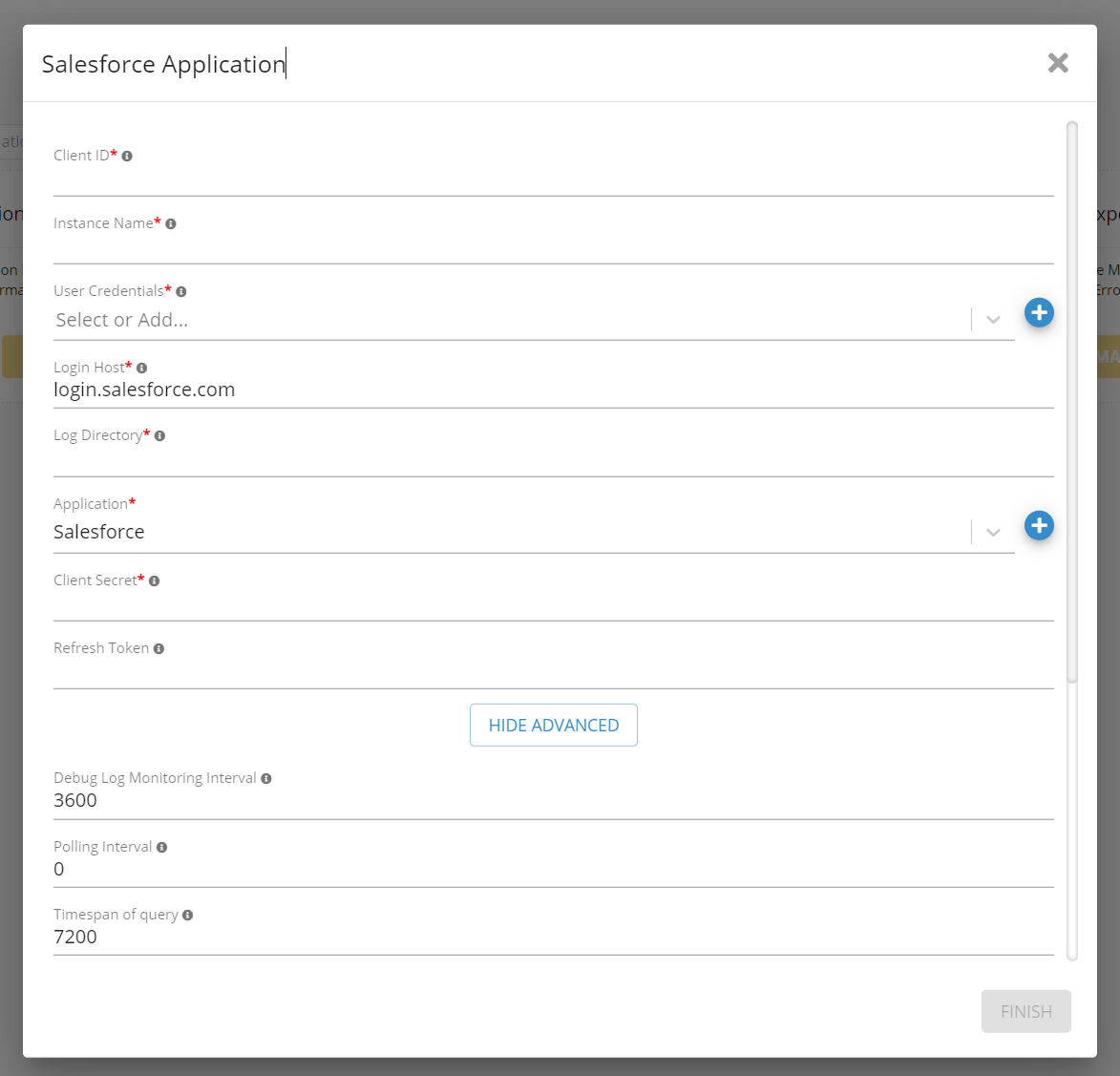 Salesforce Application Monitoring wizard