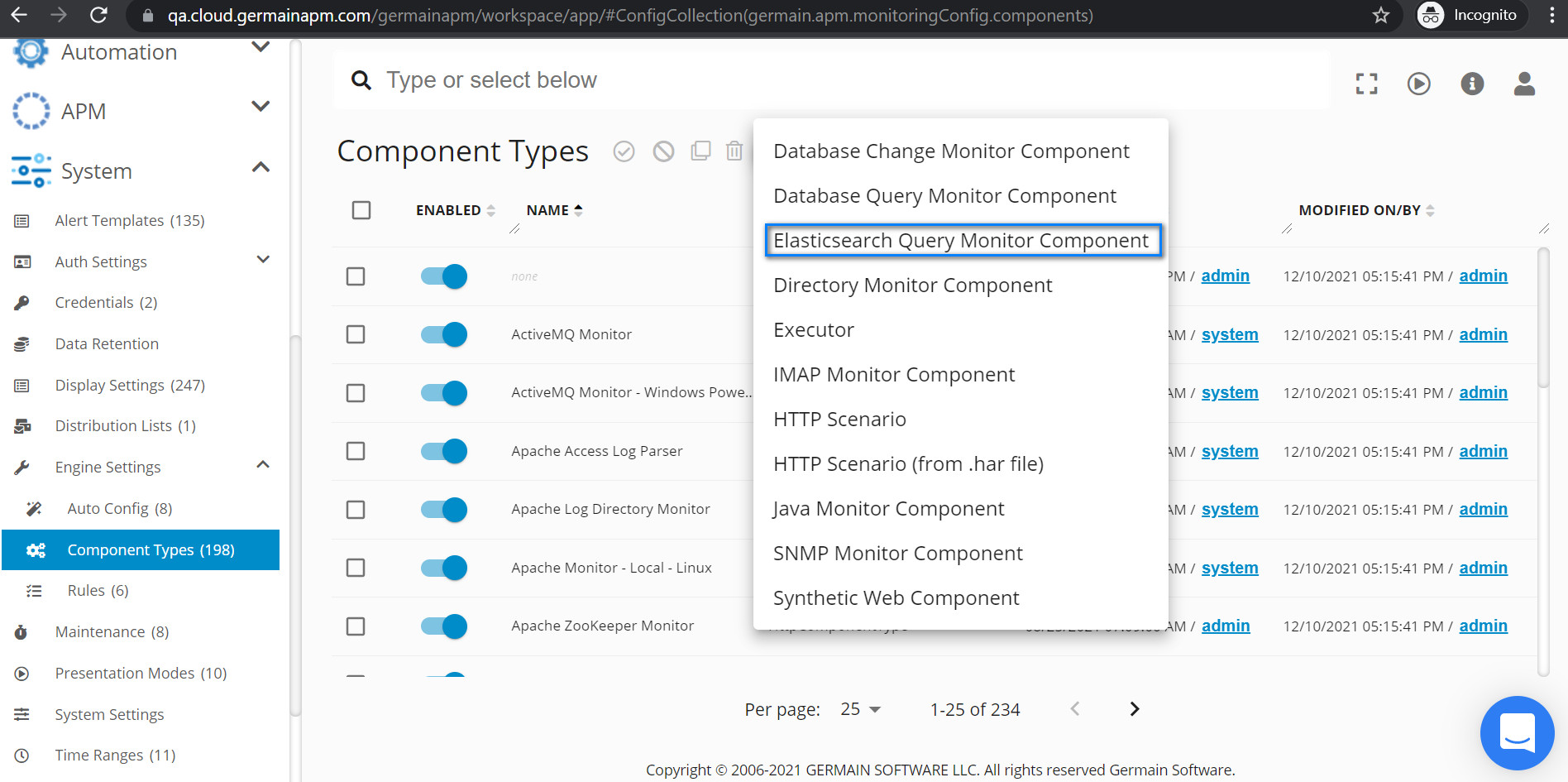 Create new component on Component Types page