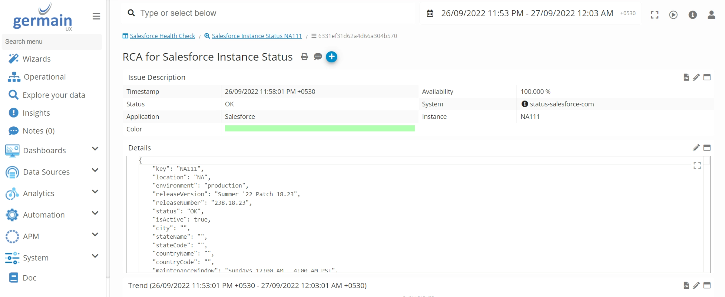 Salesforce Instance Status details