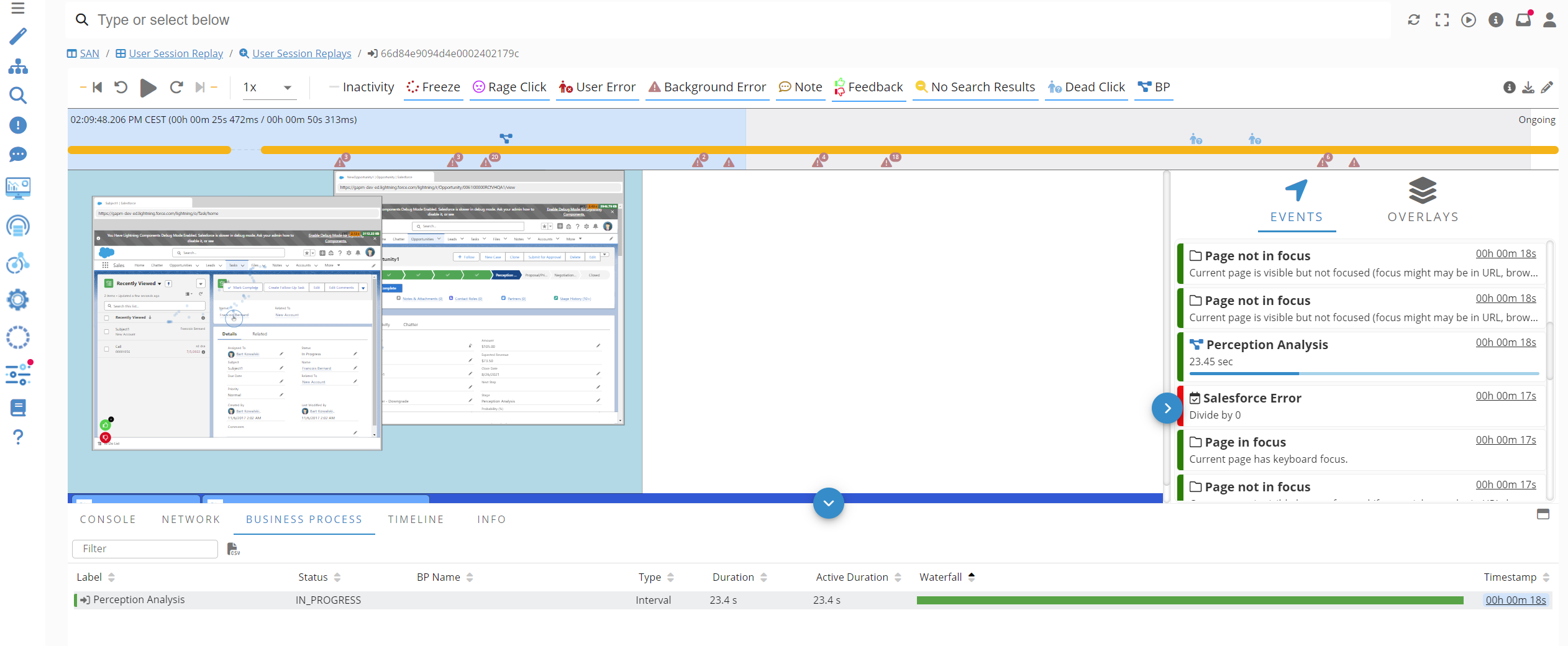 Business Process steps in Session Replay Dev Tools - Germain UX