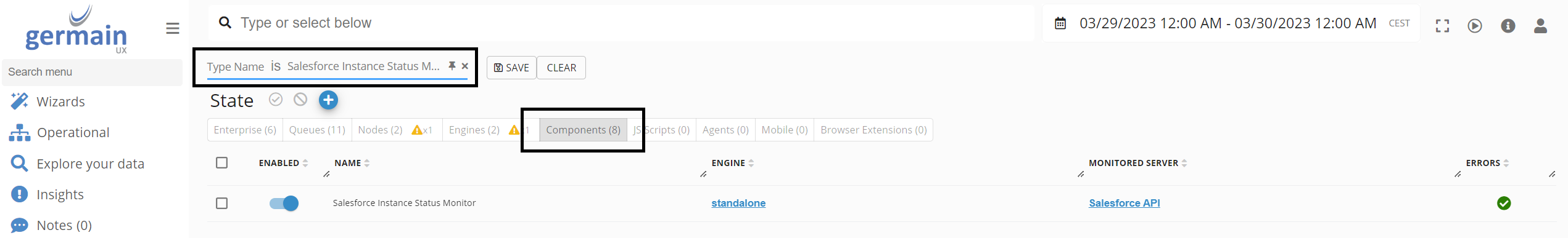 Salesforce Instance Status Monitor Components in State View