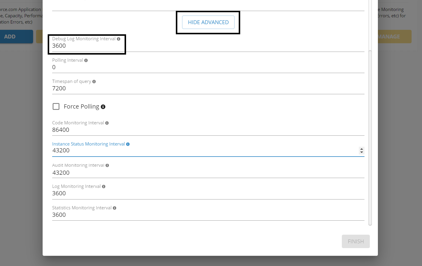 Salesforce Debug Log Monitoring Interval settings