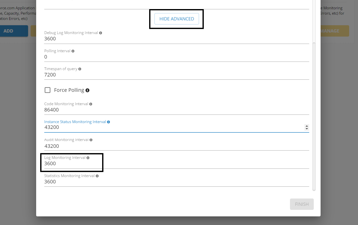 Salesforce Log Monitoring Interval settings