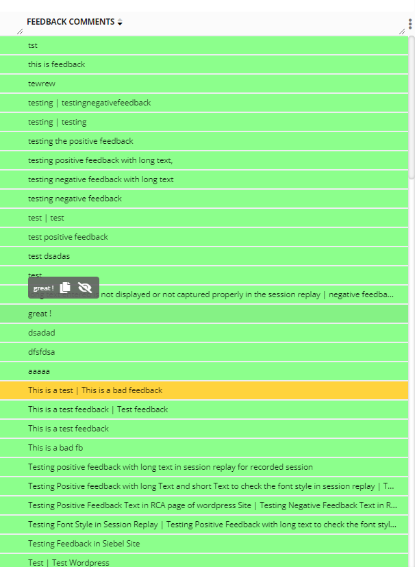 User Feedback comments