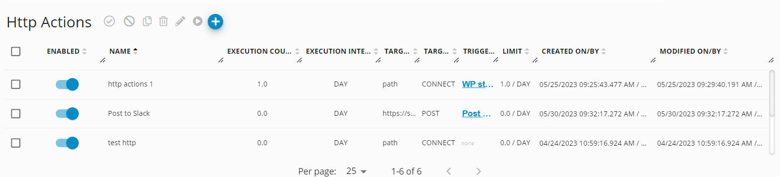HTTP Actions view on the Germain Workspace UI